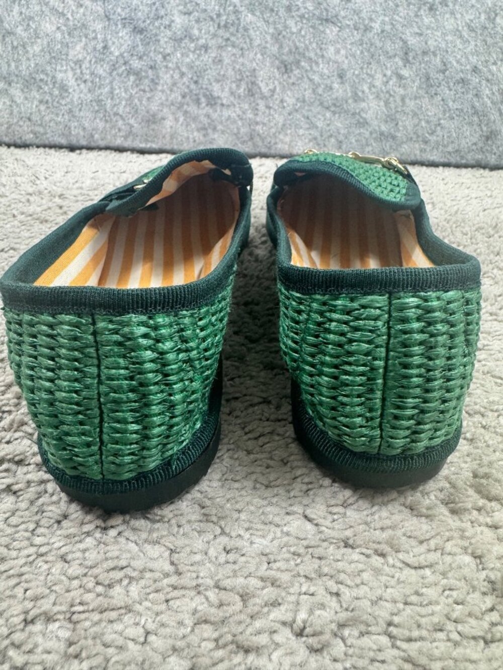 Artigiano Italy Womens Green Loafers Sz 35 Gold Horsebit Handmade Knit Textured - Picture 4 of 14